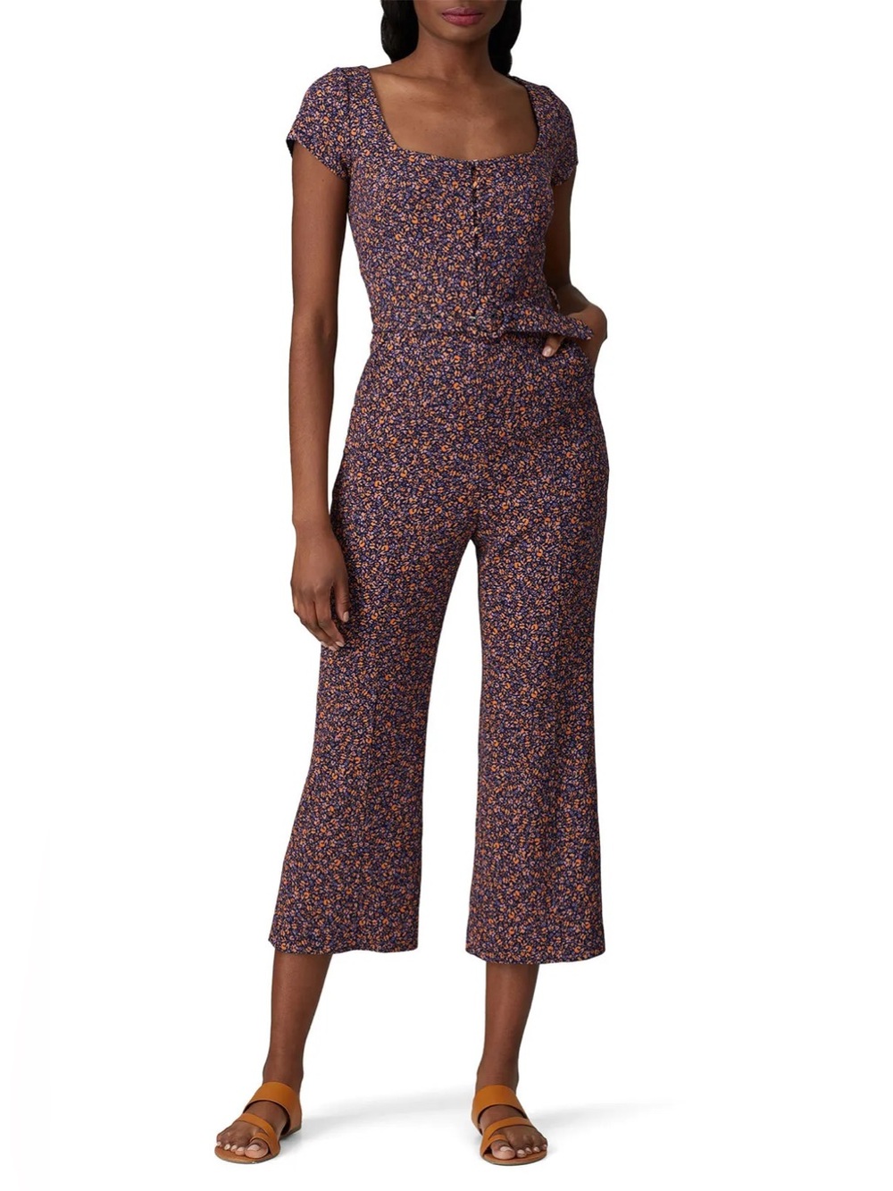 SIMKHAI Jonathan Simkhai Nicky Floral Jumpsuit Square Neck Wide Leg Cropped, 4